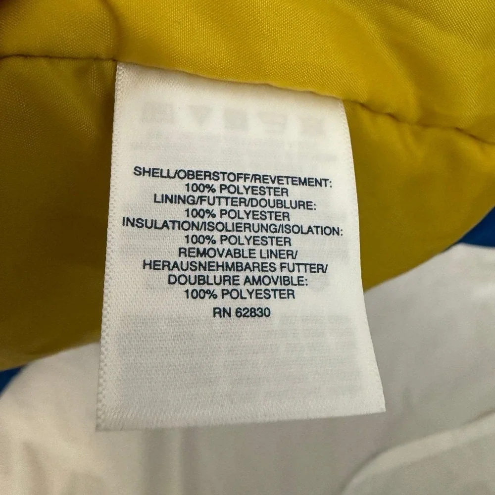 Lands' End Waterproof Jacket Kids XL 16 Blue Yellow Color-Block Hooded Insulated